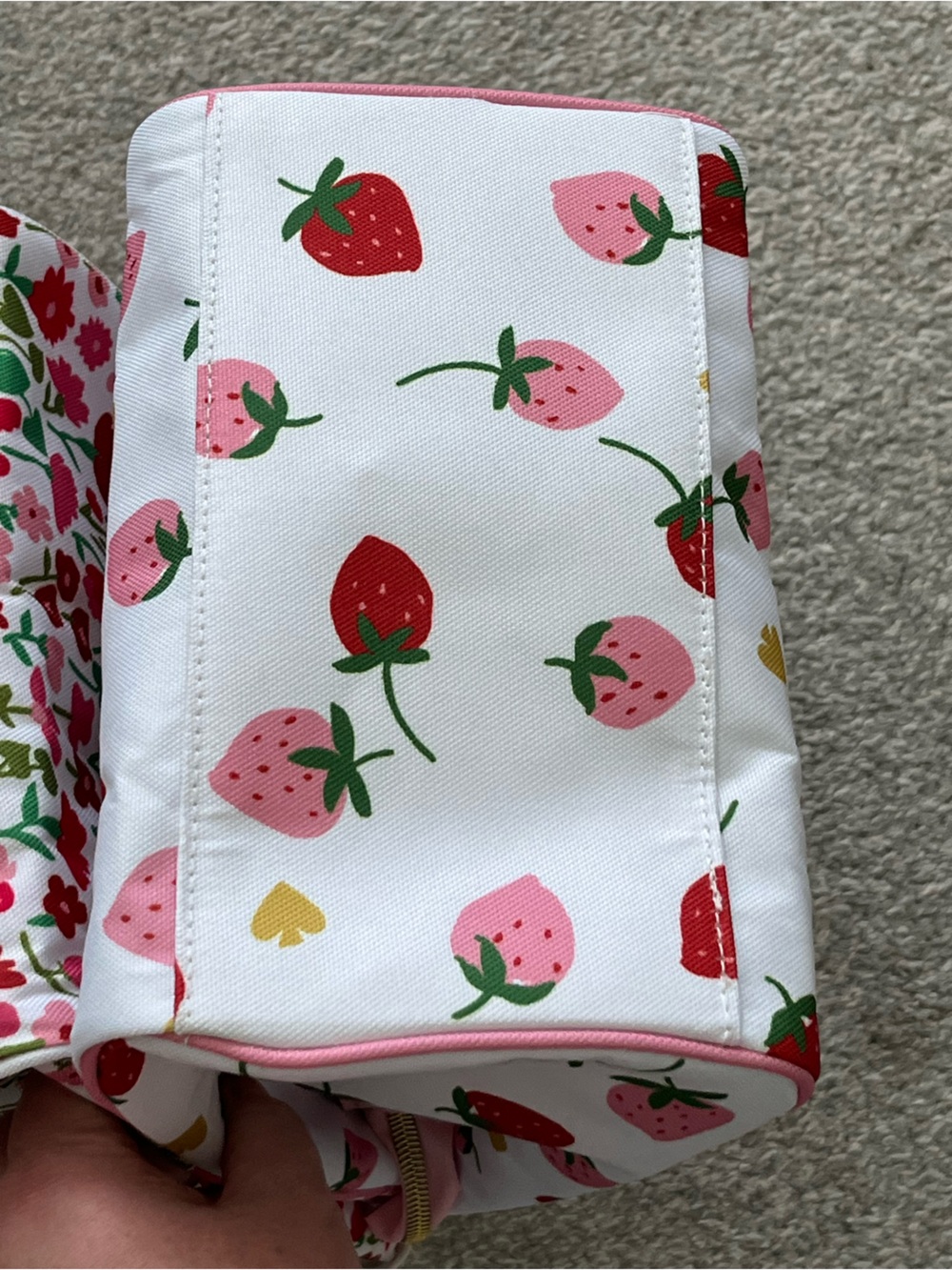 NWT Kate Spade Strawberry & Floral Lunch Bag Duo in White, Pink, Red, Green - Picture 9 of 12